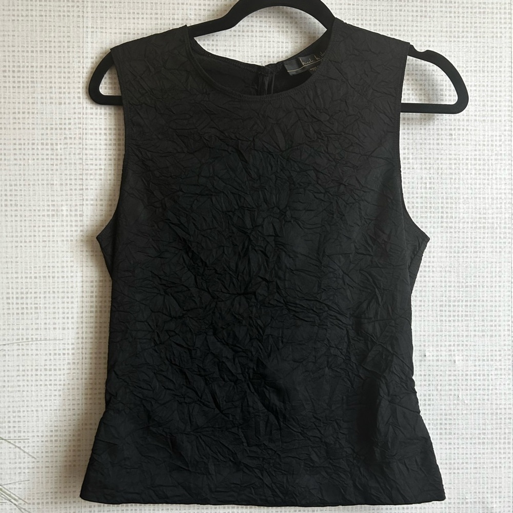 Vintage Crinkle Elegant Black Sleeveless Top